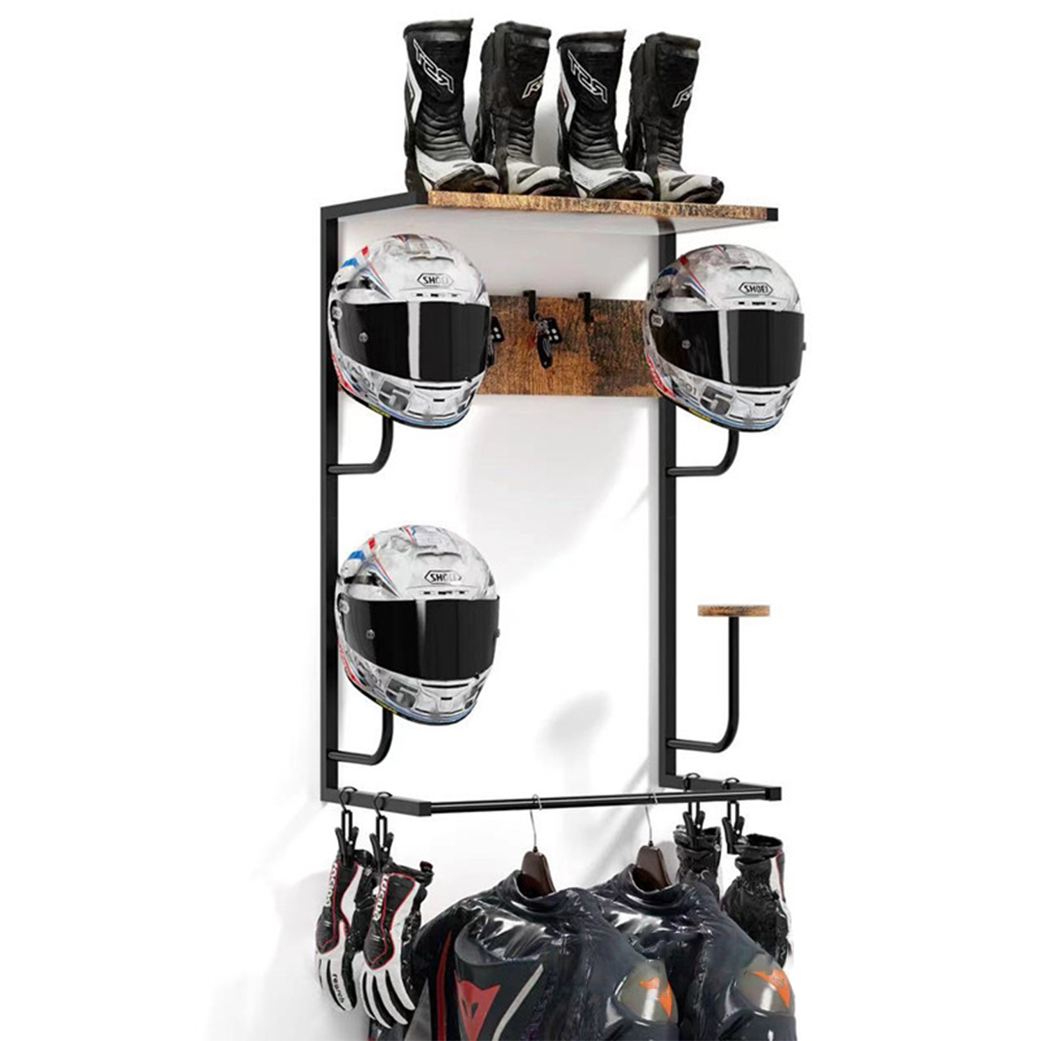 Cycling Gear Wall Mount - Motorradhelmhalter, Wandregal mit 4 Handschuhchips und