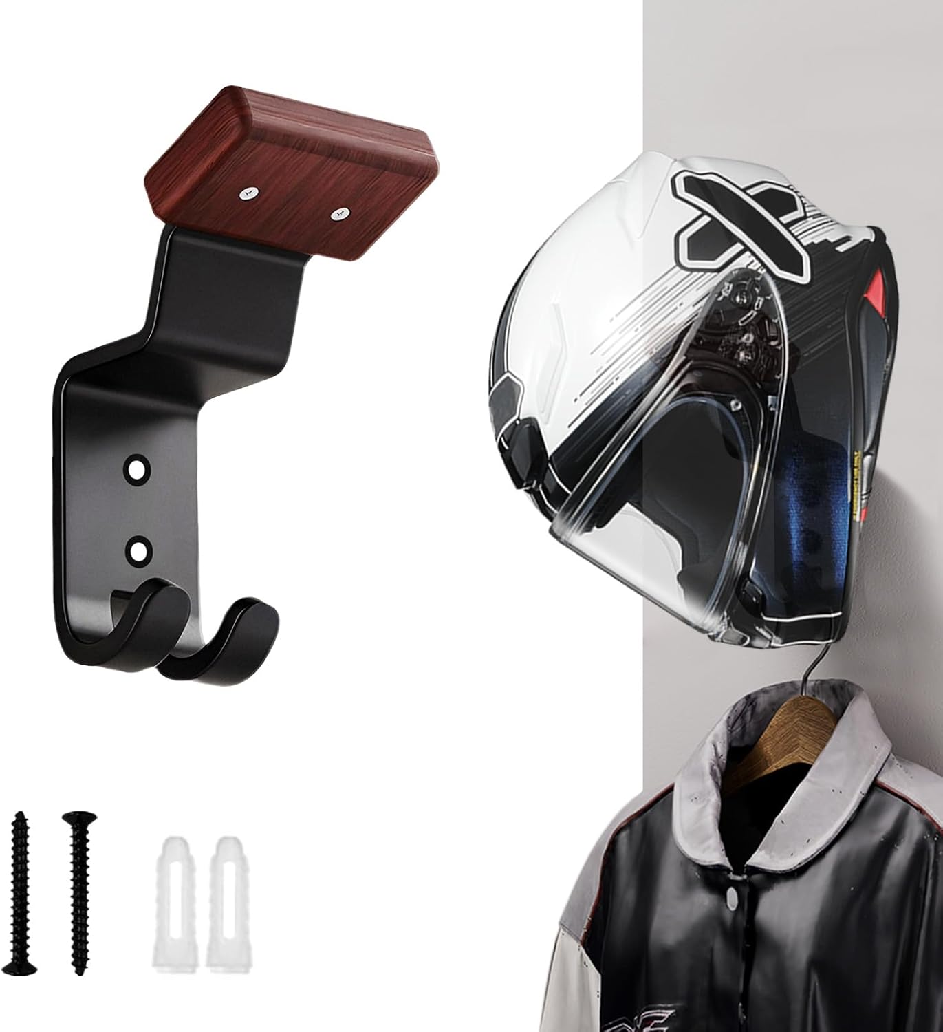 Cycling Gear Wall Mount - Motorradhelmhalter Wandmontage, Robuster Helmaufhänger mit Schlüsselhaken